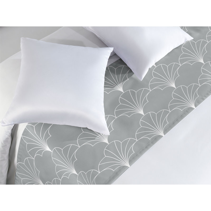  Chemin de lit en satin, Très grand, Gris / blanc