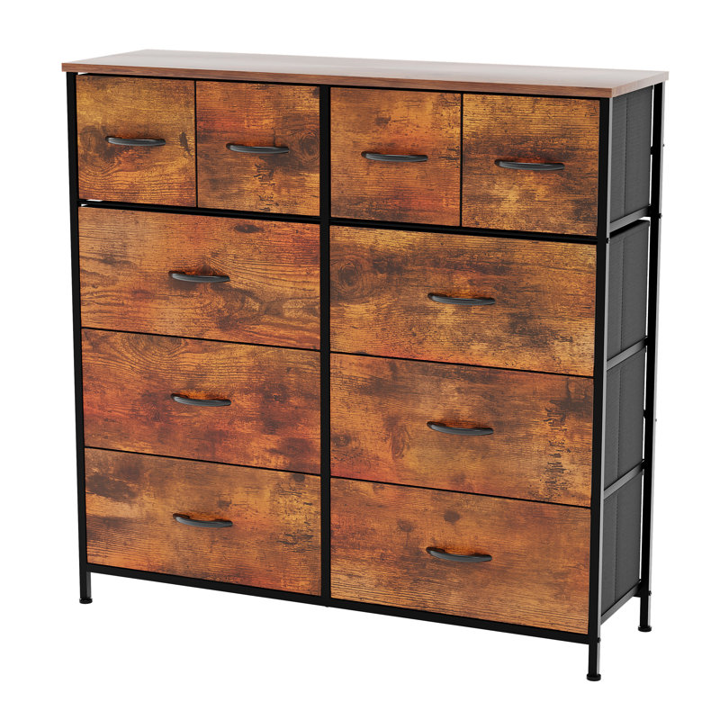17 Stories Chorley 10 Drawer Fabric Drawer Chest, Rustic Brown, UKFR ...