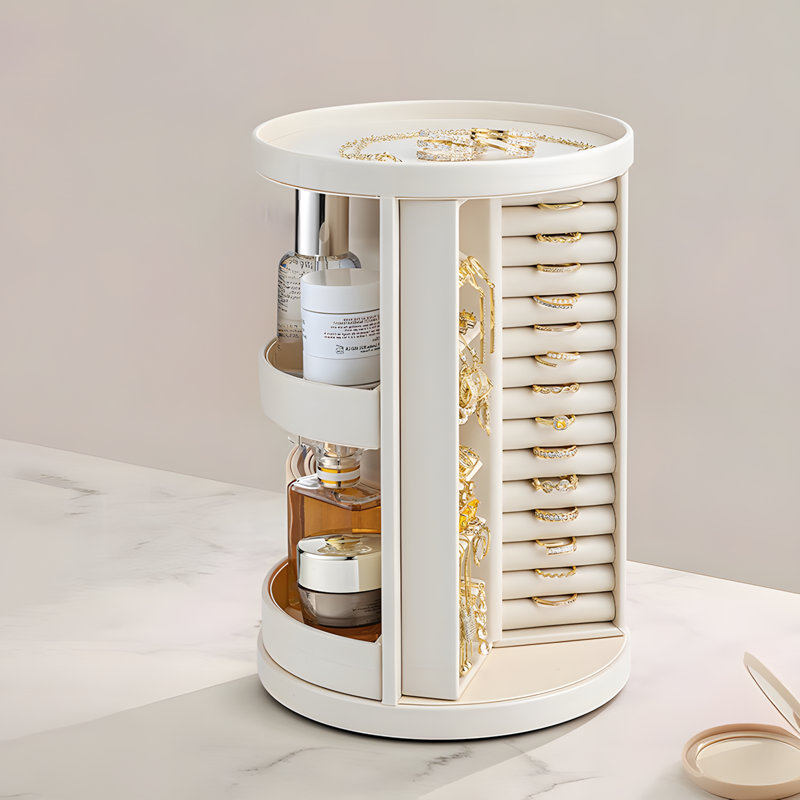 Boîte à bijoux Organisateur de rangement élégant pour colliers, bagues, cosmétiques et accessoires, Crème, crème
