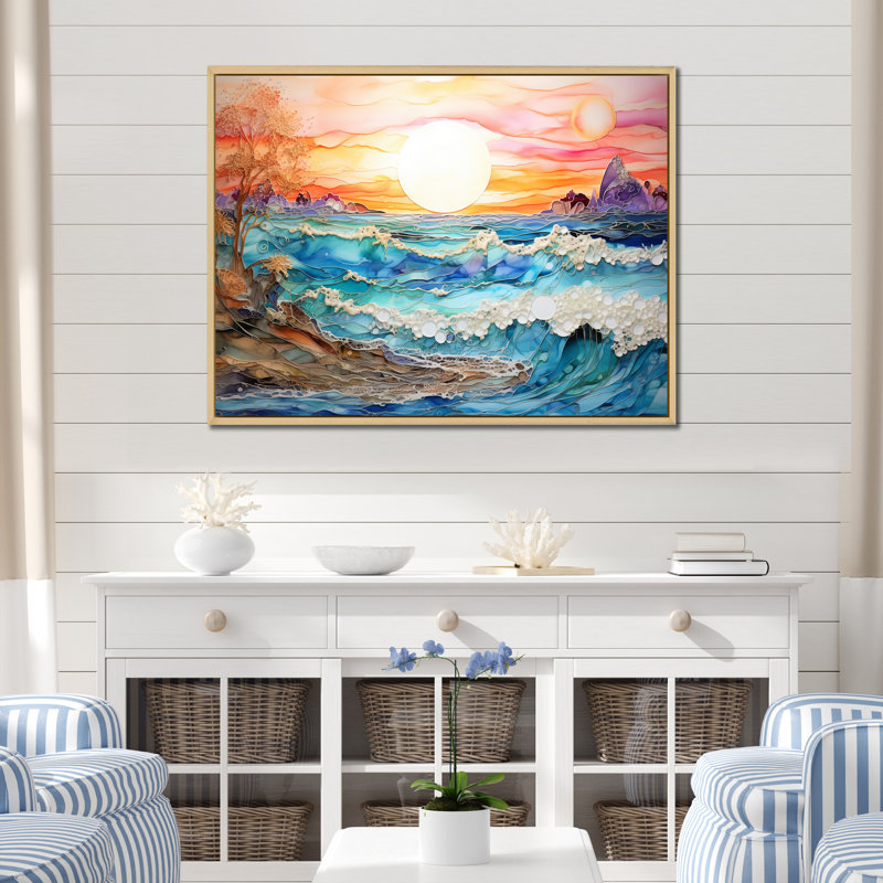 Rainbow Ocean Sunrise - art mural océan, Cadre naturel flottant, H 12 po x l 20 po x P 1 po