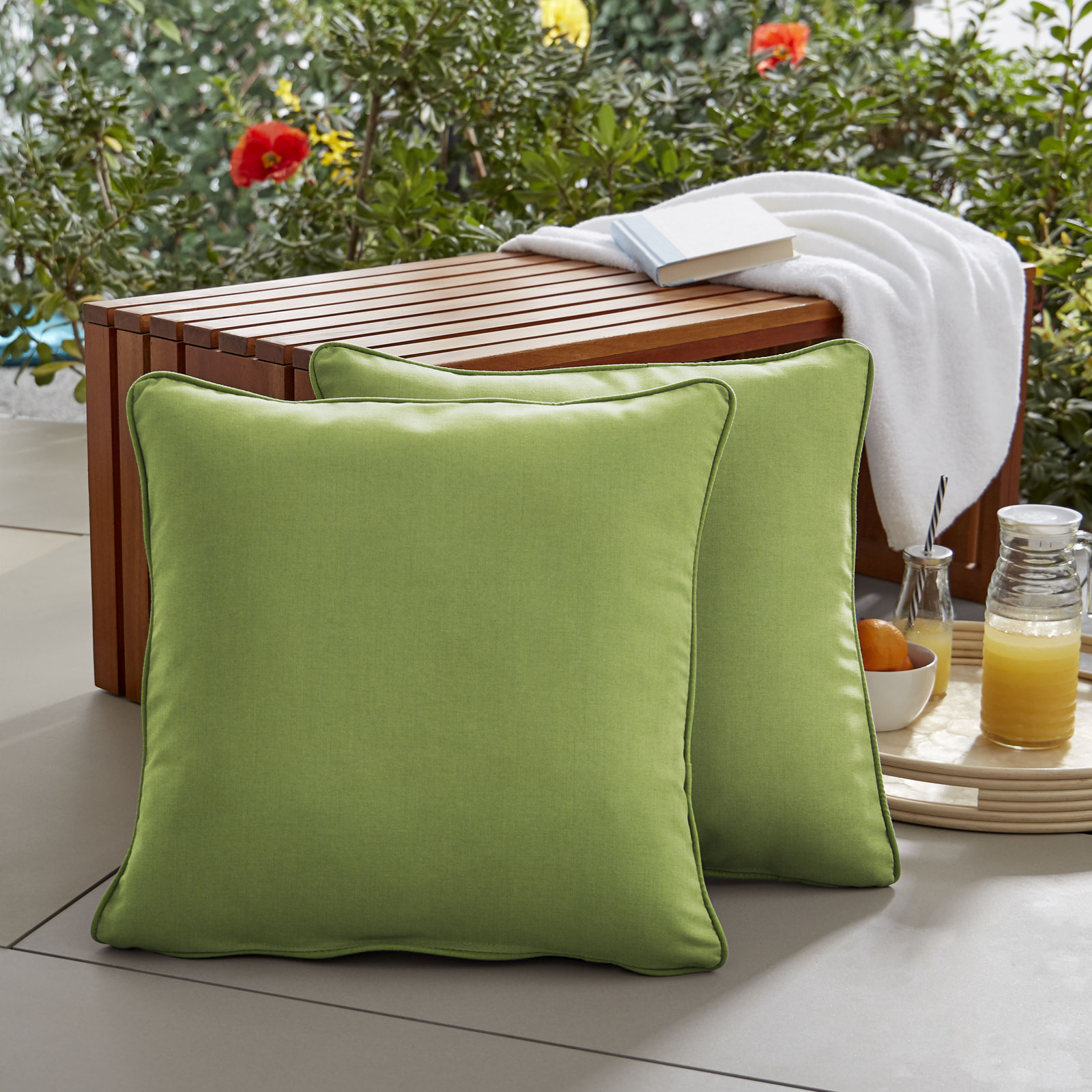 Hansah Throw Pillow, 22" H x 22" W x 6" D, Sunbrella Spectrum Cilantro