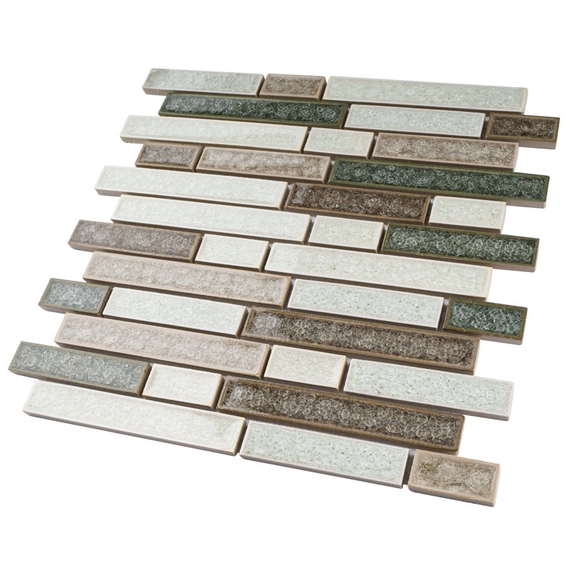 Carreau de mosaïque en céramique lustré emboîtable de style romain 11,78 po x 11,78 po, Gris / Vert