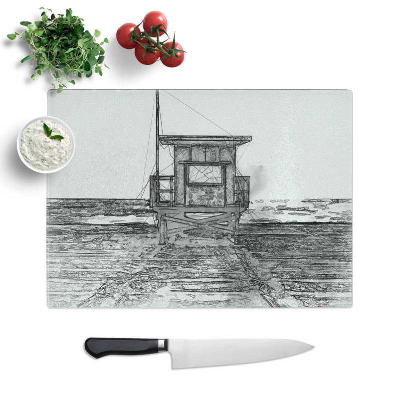 Glass Lifeguard Station Upon The Beach in Abstract Chopping Board, 39 cm W x 28.5 cm L