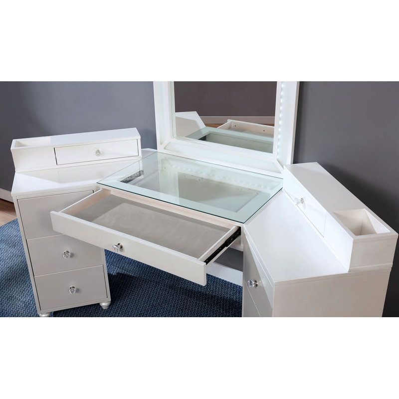 75" W Glam Vanity Set, Luminous White, White
