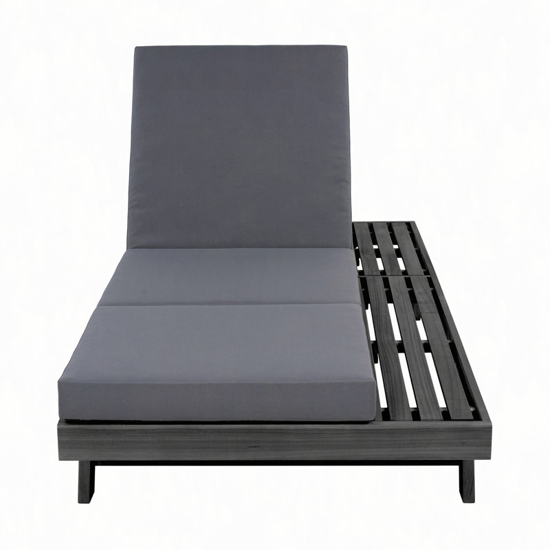 Lounge Chaise Set, Space Available On One Side, Acacia Solid Wood With Lounge Cushion (Triple Fold), Black, Black