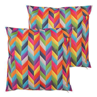 icon Herringbone Print Indoor-Outdoor Cushion, Multicolour
