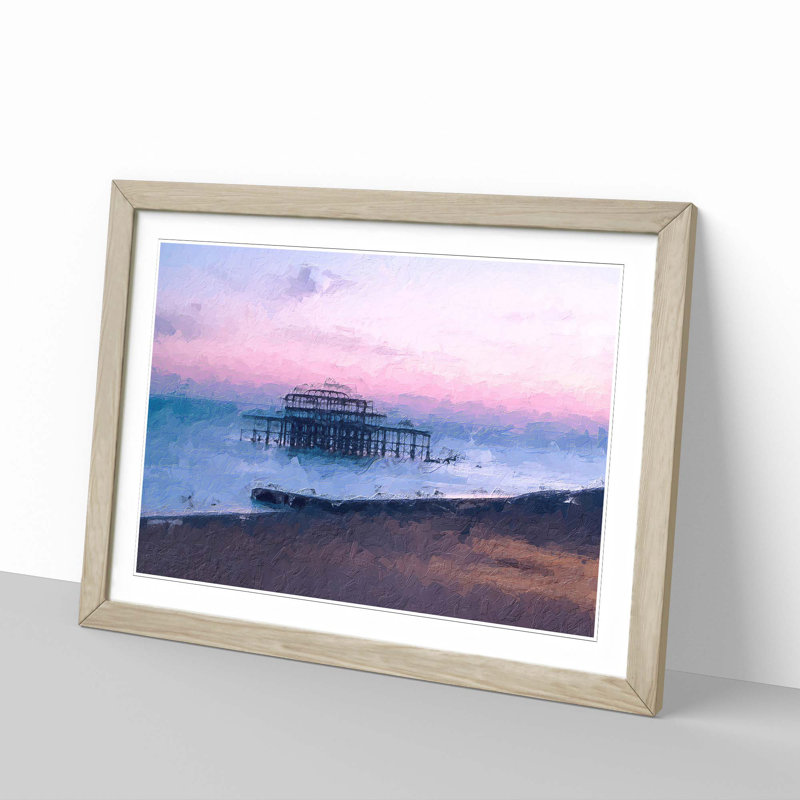 West Pier Brighton Beach in Abstract - Framed Print, Oak Framed, 27cm H x 36cm W x 2cm D