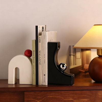 Serre-livres géométriques en céramique brillante, style moderne du milieu du siècle, sculptures arquées et courbes, serre-livres décoratifs à double usage pour étagères et tables, cadeau bohème minimaliste pour la maison