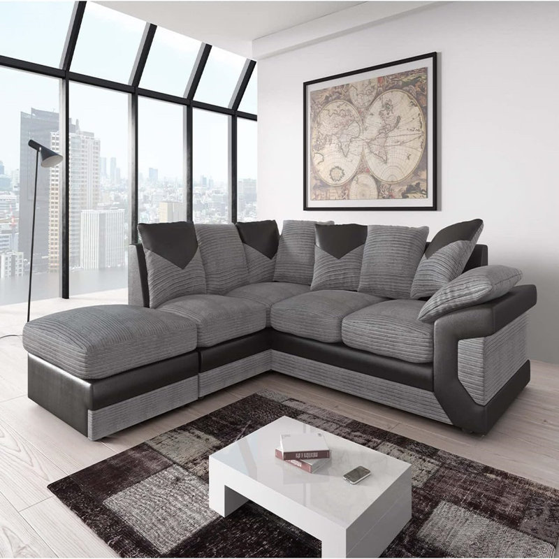 Dino 4 Seater Jumbo Cord Fabric Corner Sofa, Beige, Left Hand Facing