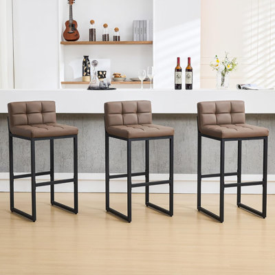 Upholstered Low Back Bar Stool with Thickened Metal Frame for Kitchen Island