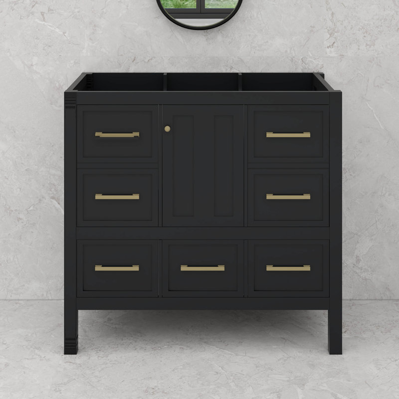 Meuble-lavabo 36 po avec structure en bois massif et 5 tiroirs, Noir