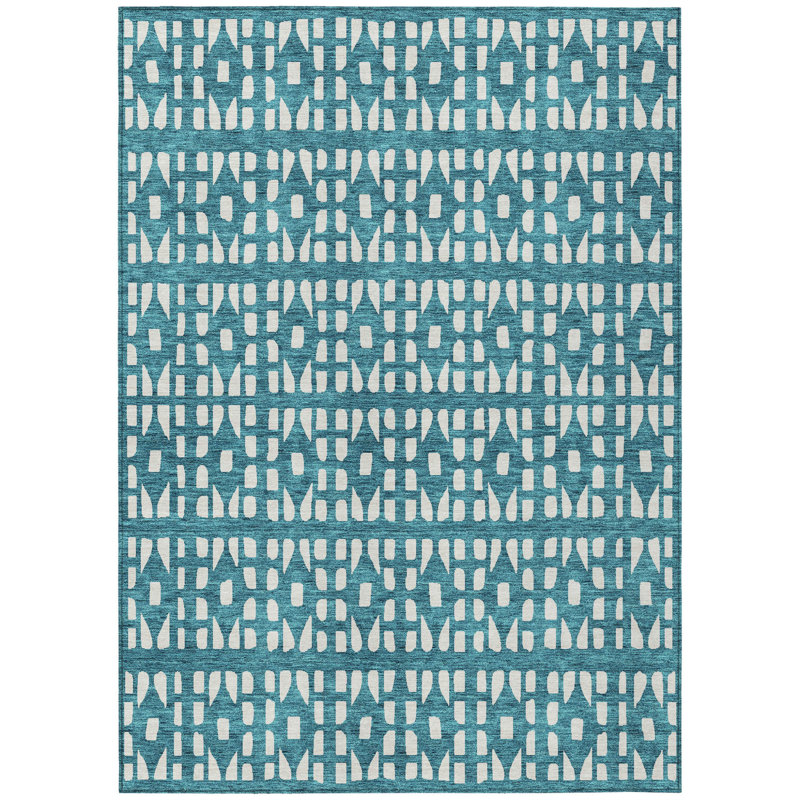 Tapis extérieur bleu sarcelle et ivoire lavable 3 pi x 5 pi bleu sarcelle et ivoire