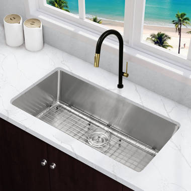 KBFmore 23 L x 18 W Undermount Kitchen Sink with Strainer and Bottom Sink  Grid