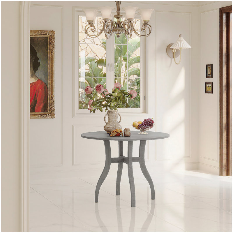 Oak Gray Round Dining Table 39.4" – Traditional Solid Wood Legs, Timeless Elegance, Ideal Focal Point for Family Gatherings