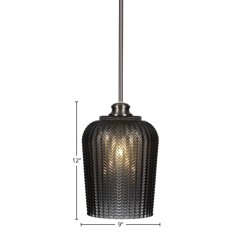 Luminaire suspendu suspendu Chy avec verre texturé 9 po, Nickel brossé, Fumée