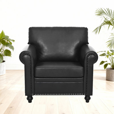 Faux Leather 1 Seater Sofa with Nailhead Trim and Classic Roll Arm