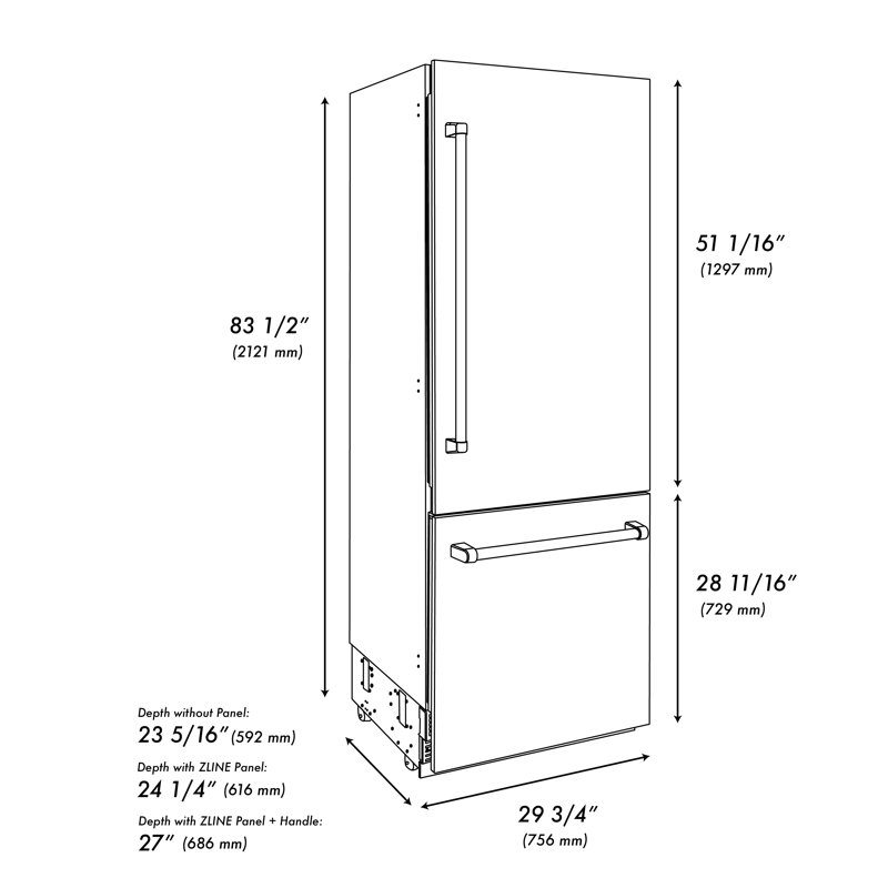 ZLINE Autograph 30 in. White Matte Built-In Refrigerator w/ Gray & Black Accents, Satin Stainless Steel/Black
