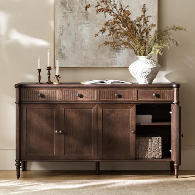 Martha Derk Transitional 58" W 4-Door 2-Drawer Fluted Sideboard with Adjustable Shelves and Cable Management