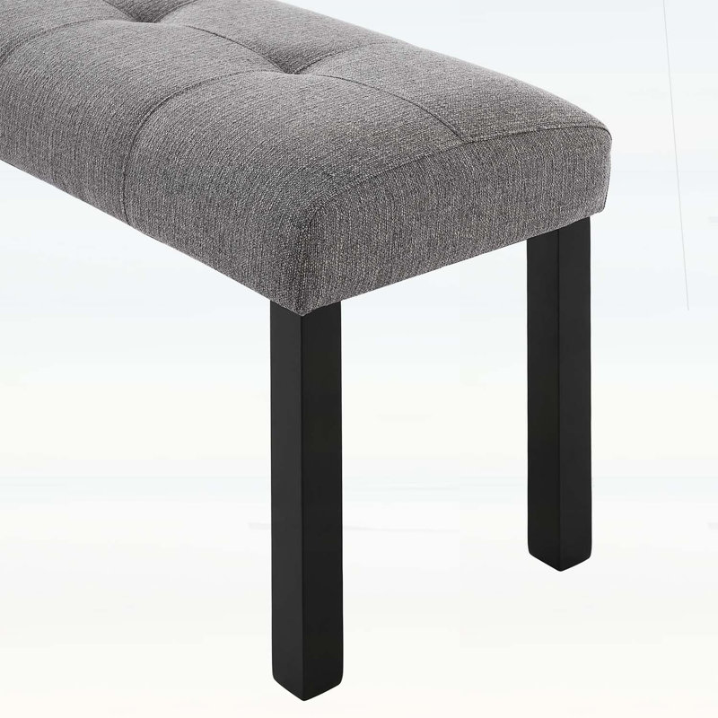 Banc de salle à manger moderne en lin capitonné, banc d'entrée rembourré Farmhouse avec pieds en bois d'hévéa noir, polyvalent pour la cuisine, la chambre à coucher, le couloir, gris