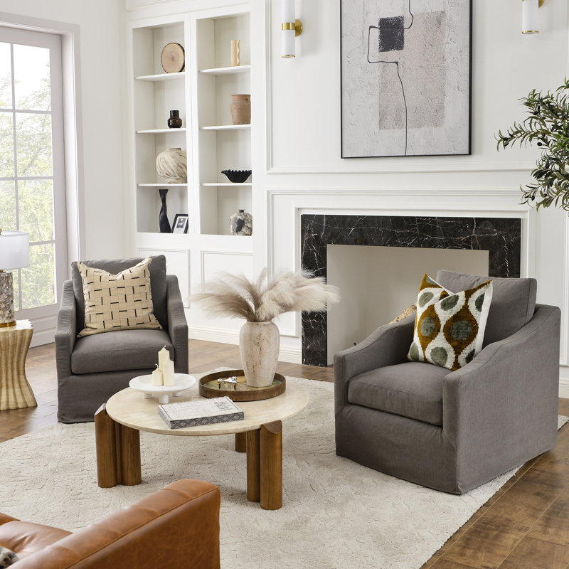 28" Wide Down Fill Upholstered Slipcovered Swivel Barrel Chair Set of 2, Slate Gray