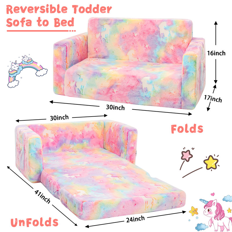 Canapé / canapé modulaire et repose-pieds 5 po Amilee Kids, Licorne rose, H 16 po x l 30 po x P 17 po