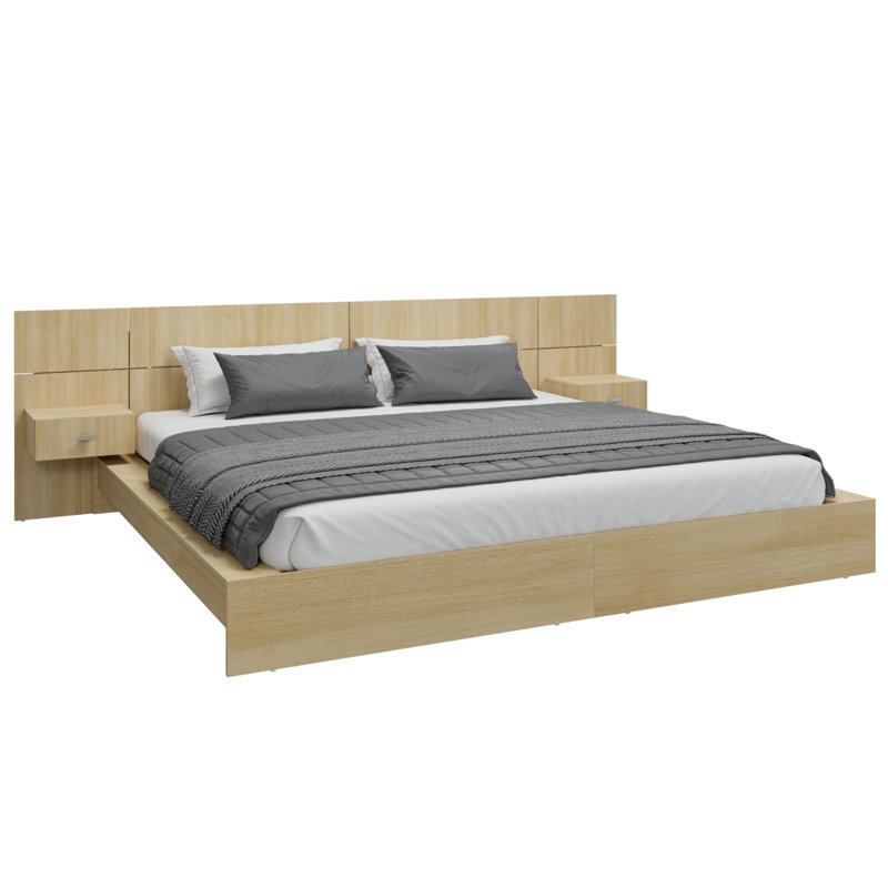 Chambre à coucher moderne Kaphan - Lit plateforme avec tête de lit et tables de chevet (2) - Assemblage facile, aucun sommier requis