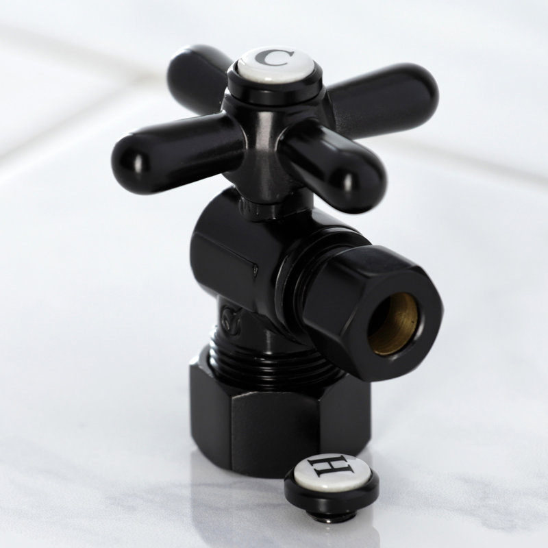 Kingston Brass Vintage 5/8-Inch OD Comp x 3/8-Inch OD Comp Quarter-Turn Angle Stop Valve, Matte Black