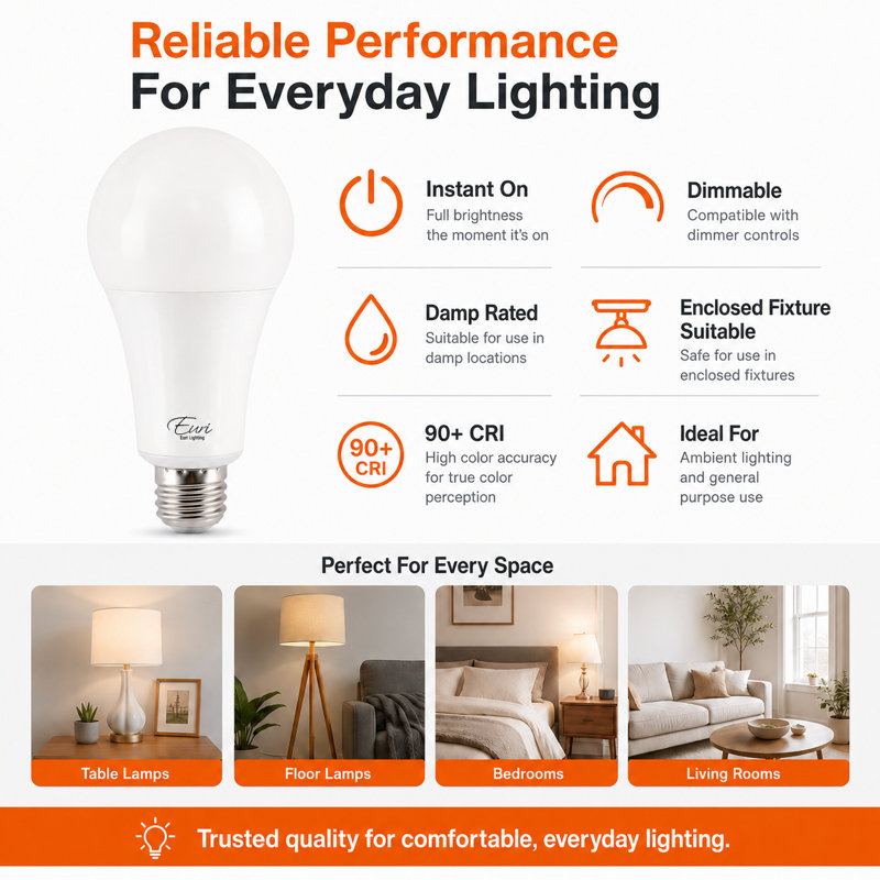 Ampoule DEL Euri Lighting A21, 17 W, 1 600 lm, équivalent 100 W, 3 000 K, culot E26, réglable, CEC/JA8, UL, 3000 Kelvins