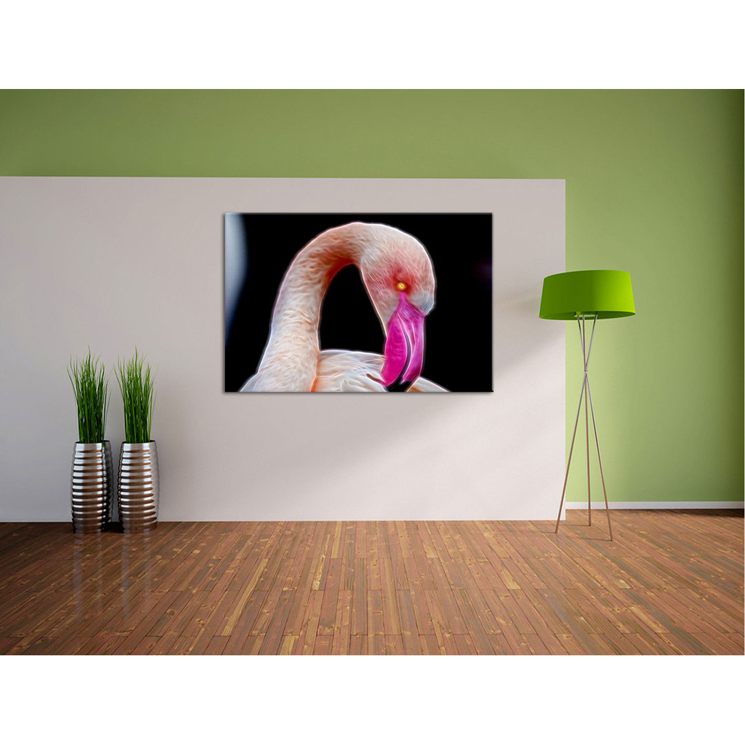 Leinwandbild Dark Flamingo beim Putzen