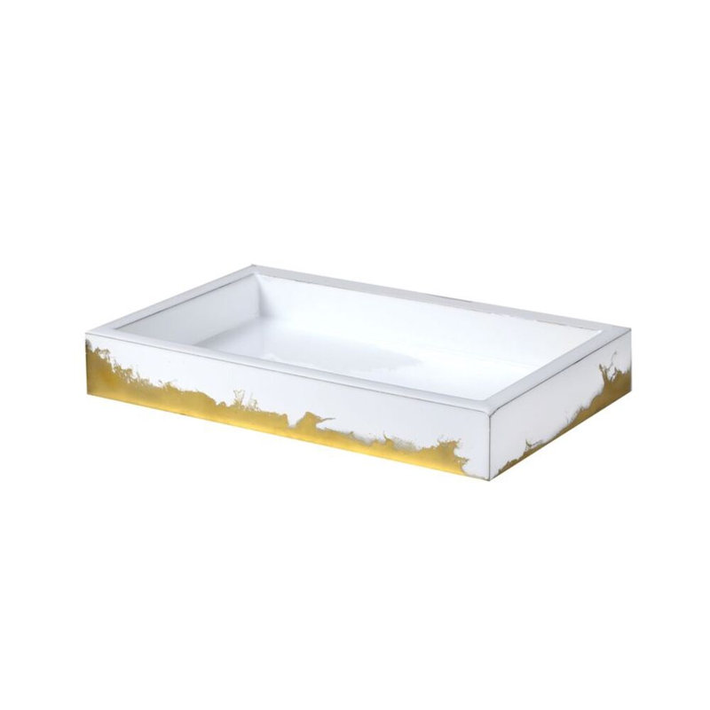 Mike + Ally Luxury Lave White Gold Enamel Countertop Organizer Tray for Bathroom & Bedroom