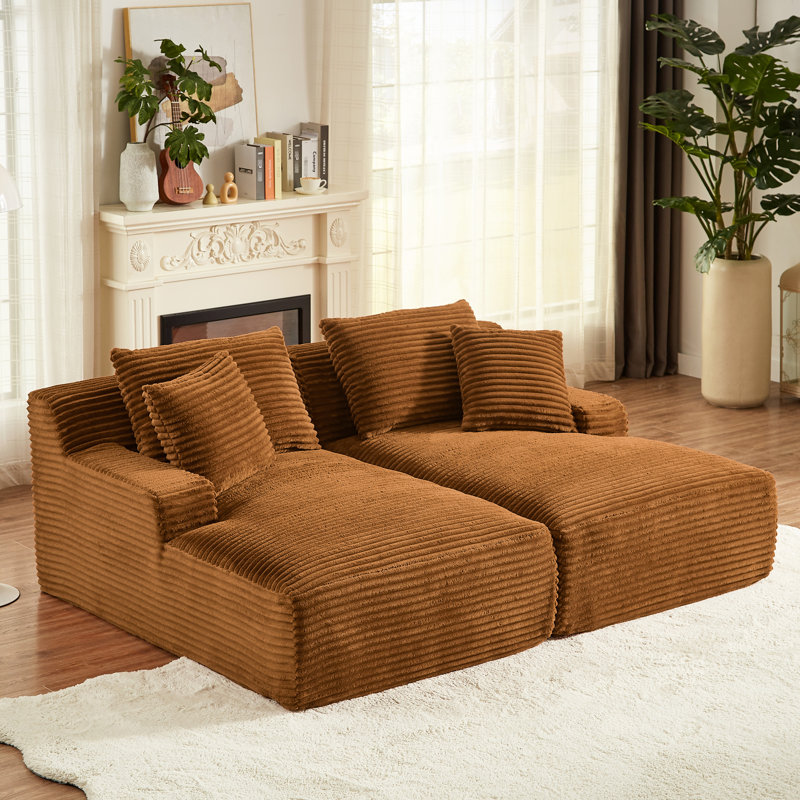 Rembourrage à ressorts pour chaise longue orange à 2 places en velours côtelé orange, sans assemblage requis