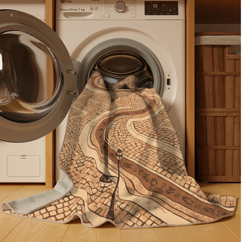 Machine Washable Pelico Montreal Old Port Vintage Vintage Look Rug in Brown – Beige Binding, 3x5