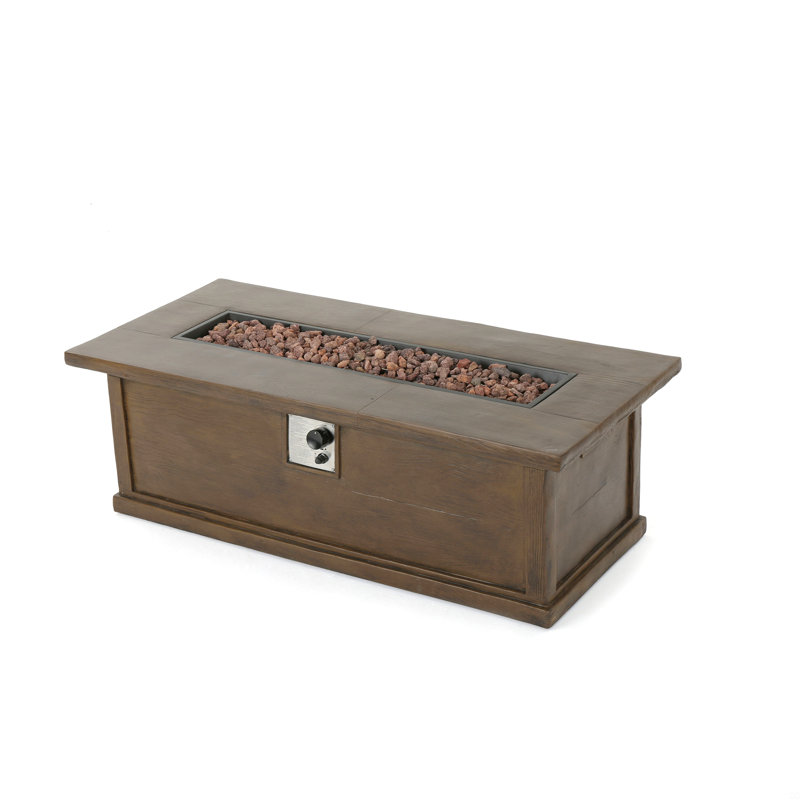56" Outdoor 50,000 BTU Rectangular Mgo Concrete Propane Fire Pit, Wood Pattern (Tank Cover Not Included), Brown