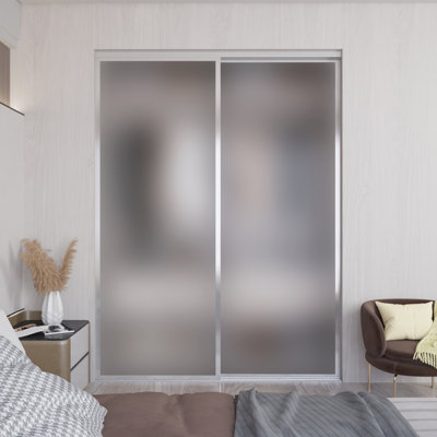 2 paravents en verre givré à 2 panneaux, portes de placard coulissantes