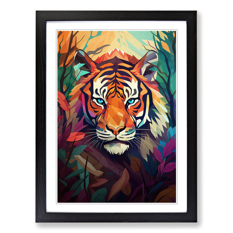 XYZ-FRM-V1223-6186 Tiger Orphism - Single Picture Frame Print on Wood, 64cm H x 46cm W x 2cm D, Black 