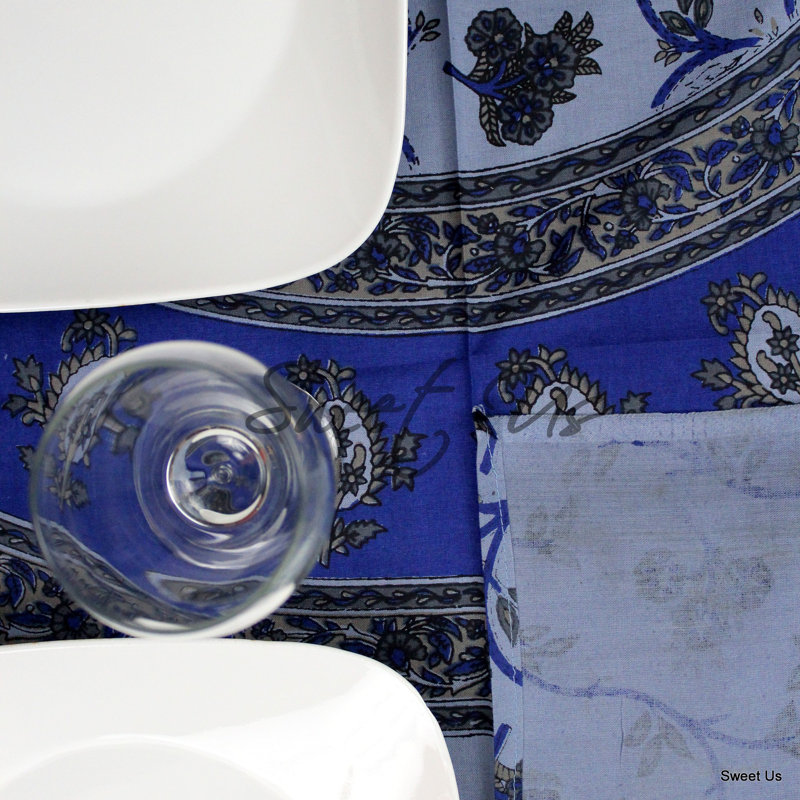 Nappe en coton Floral, Bleu