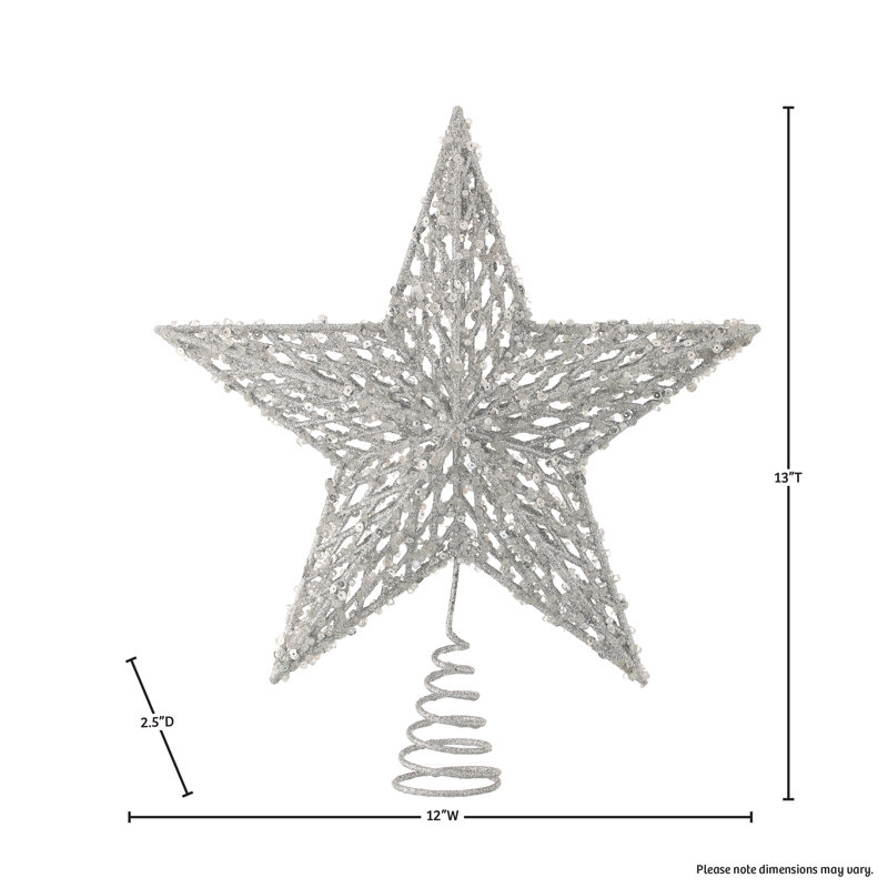 13" Sequin/Bead/Glitr Star Tree Topper Acbox, Silver