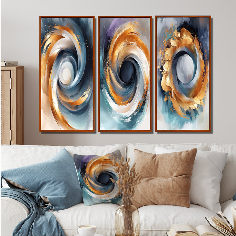 Vortex fractal I - Collection de 3 grands panneaux muraux modernes, H 32 po x l 48 po, Brun