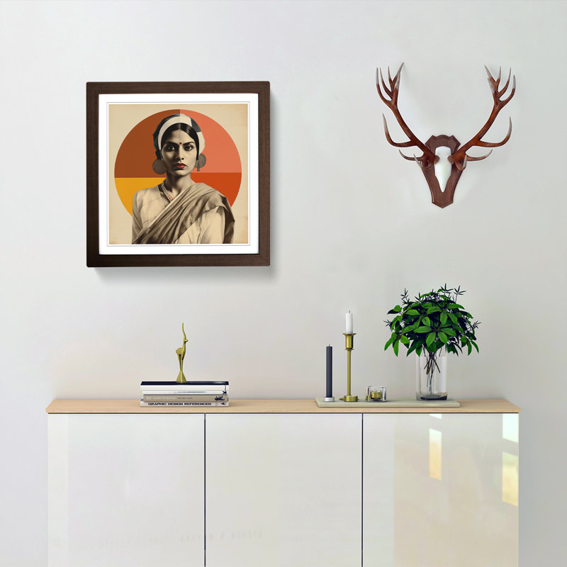 Indian Woman Bauhaus - Single Picture Frame Print on Wood, Walnut