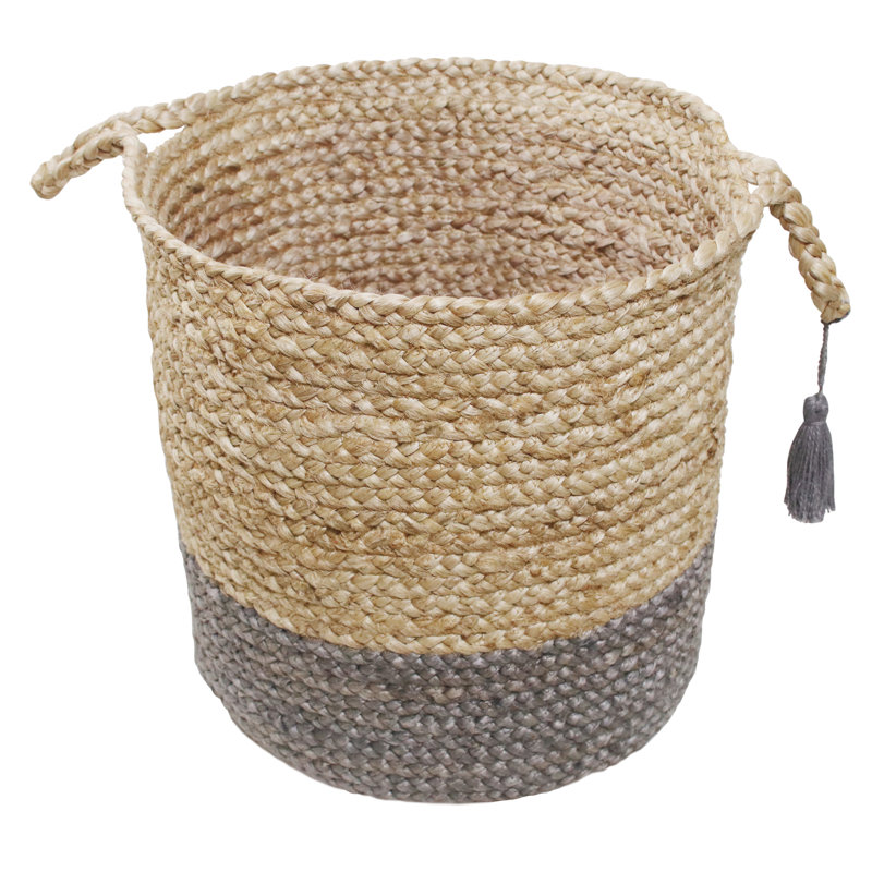 Handmade Natural Jute Relaxed Storage Basket, 19" H x 19" W x 19" D, Tan/Gray