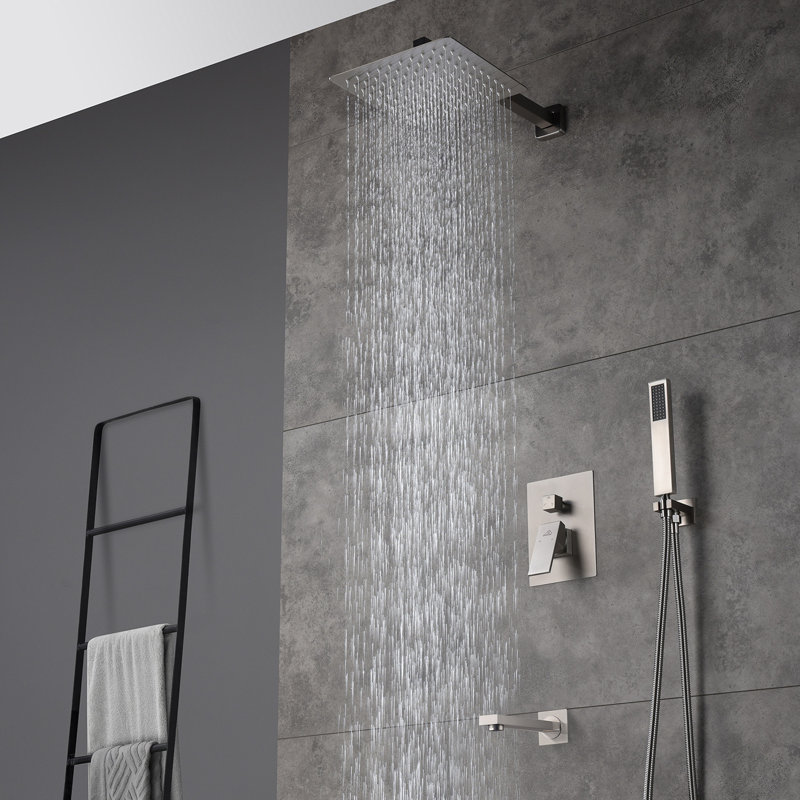 Brushed Nickel Square Multi-Head Wall Mounted Shower System
