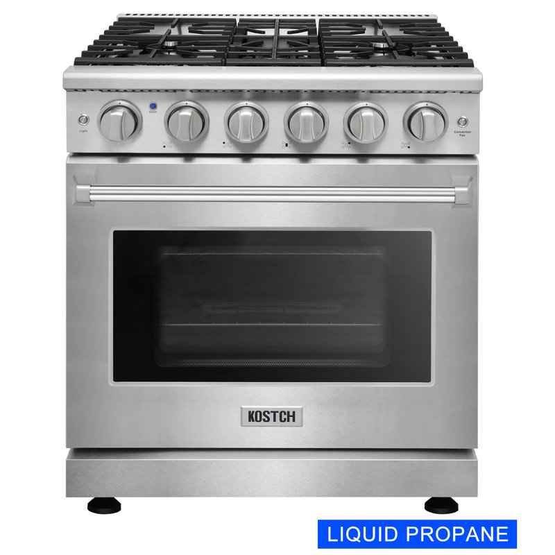 KOSTCH 30" 4.55 Cubic Feet Liquid Propane Free Standing Range, Stainless Steel