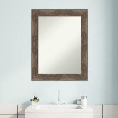 Hardwood Mocha Wood Bathroom Vanity Non-Beveled Wall Mirror