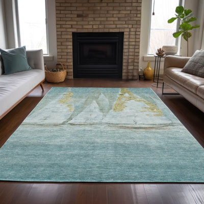 Tapis bleu sarcelle lavable à la machine intérieur / extérieur Xhevrie