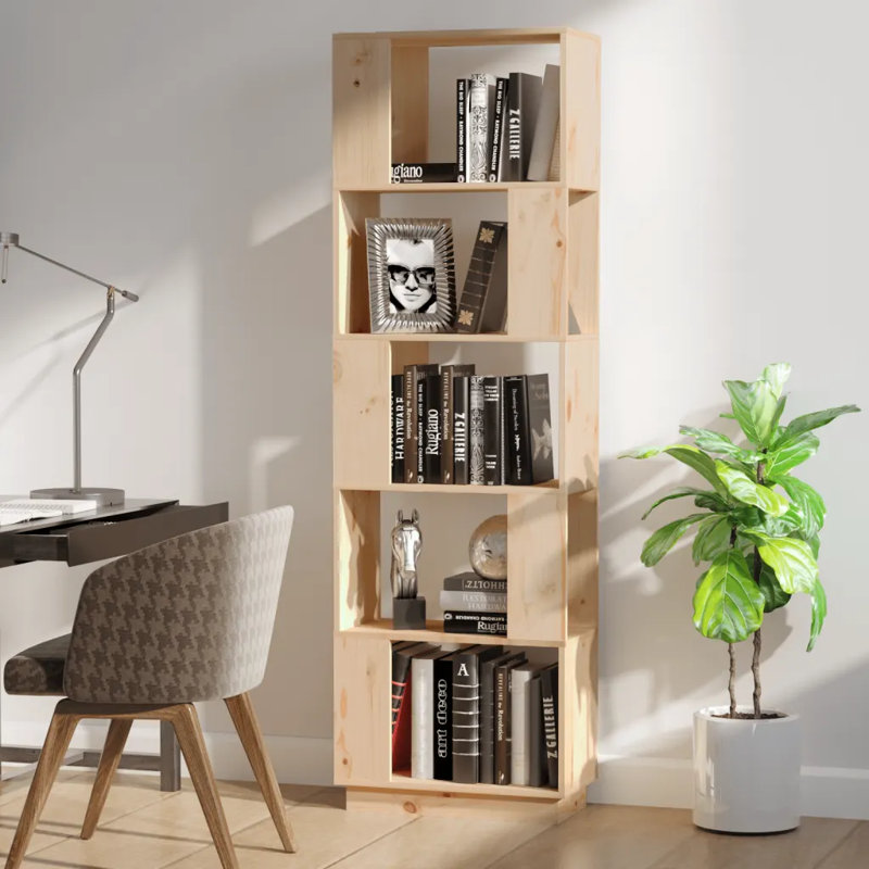 Glennisha 163.5cm H x 51cm W Solid Wood Geometric Bookcase, Light Brown