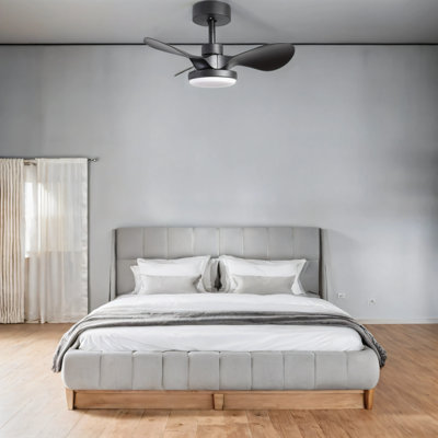 24" Small  Ceiling Fan with Light remote control ,Modern Low Profile black Ceiling Fan, 6-Speeds Quiet Reversible DC motor  for Bedroom,Kitchen