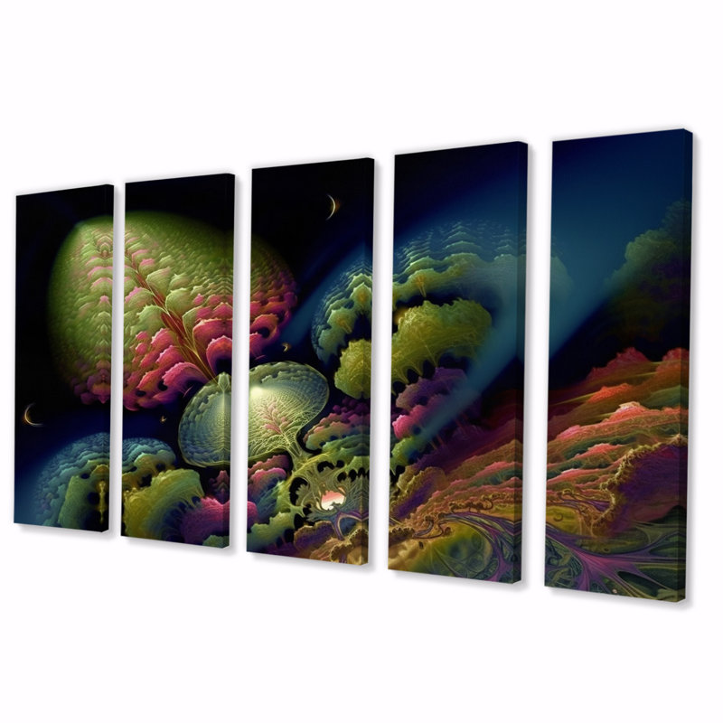 Quantum Fractal Infinity Futuristic 3D II - Abstract Shapes Wall Decor - 5 Equal Panels