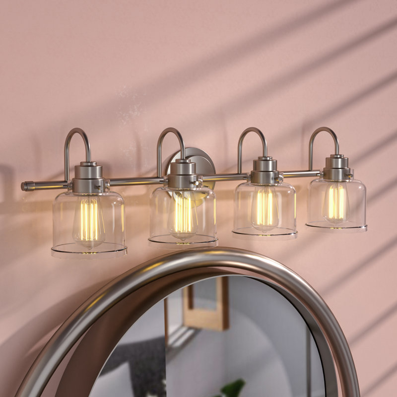 Éclairage pour salle de bain 4 lumières à intensité variable moderne avec abat-jour en verre transparent 32 po Juliann