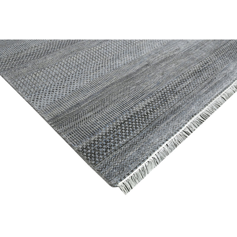 High-Quality Hand-Knotted Light Blue And Black Area Rug