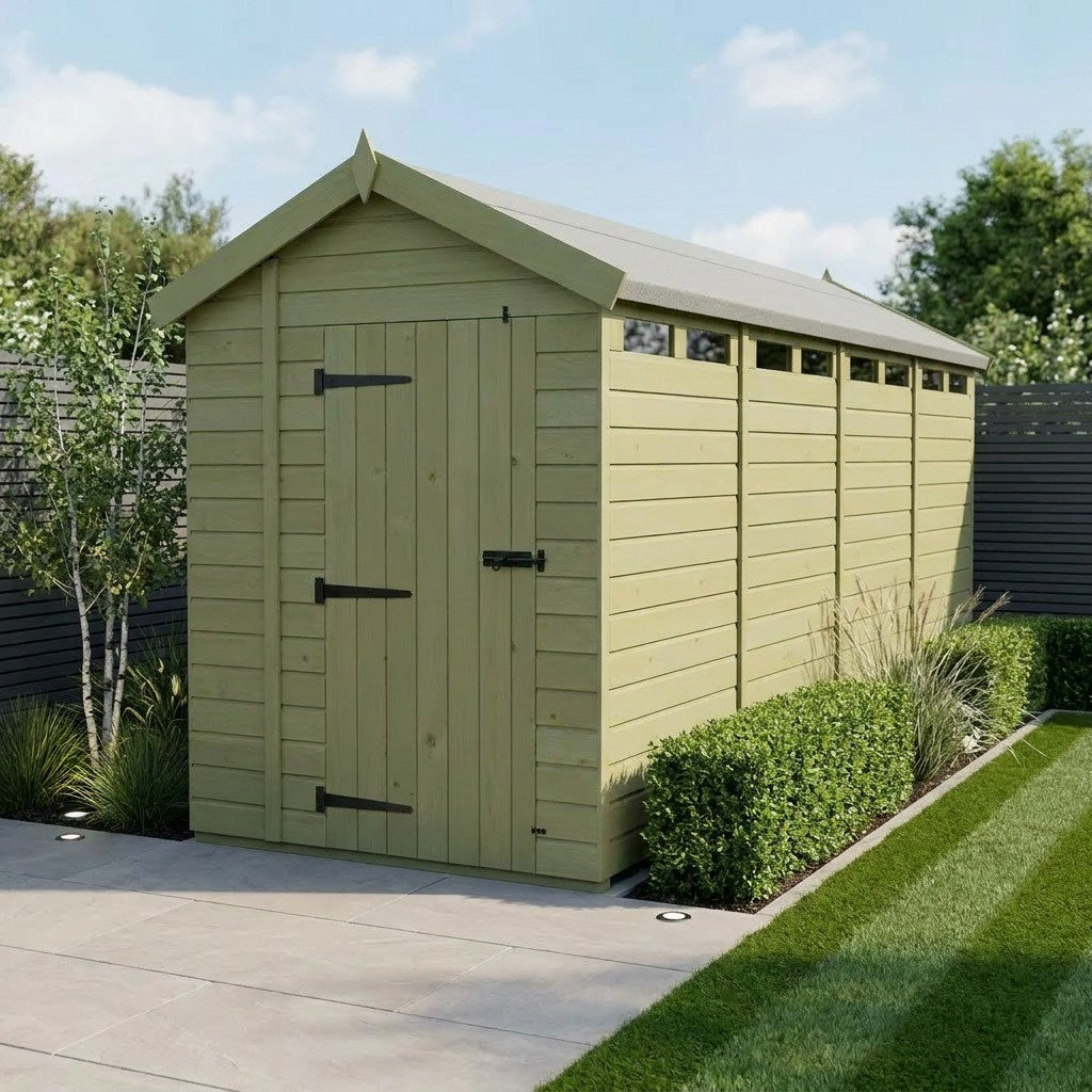 Total Sheds 7ft x 19ft Security Apex Shed - Heavy-Duty Hasp Staple Anti-Tamper - Pressure Treated Timber - UK Manufactured